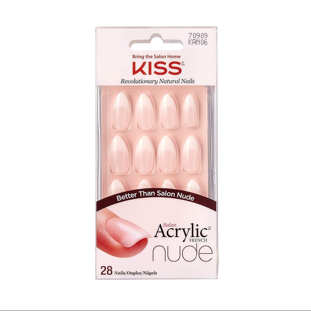 Kiss Acrylic French Nude Almond Shape Moon Nails